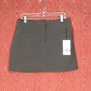 ZARA Gray Mini Skirt Women's Size L Fringe Waistline PARTY WORK OFFICE COCKTAIL